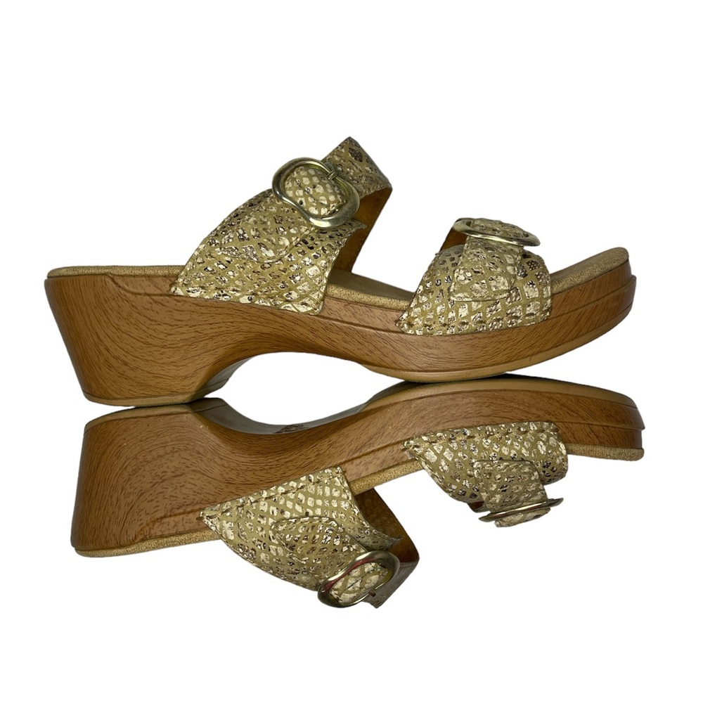 Dansko 2 inch heel buckled leather strap comfort sandal snake skin print